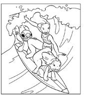 coloriage Lilo et Stitch surfent